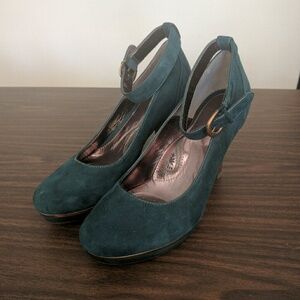 Sofft Teal Suede Ankle Strap Pumps